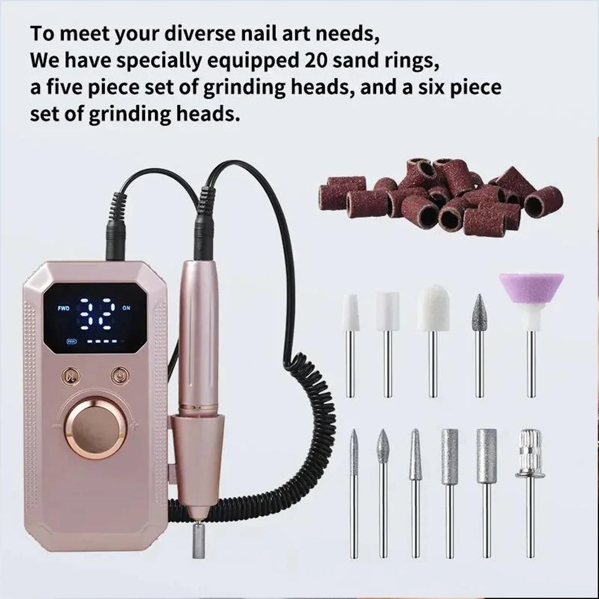 Wireless Use Nail Drill Machine 1600mAh Nail Drill Milling Sander Nail Art Manicure Grinder Nail Polisher Cutter Kit Rechargeable Nail Sander File For Manicure Salon Tool