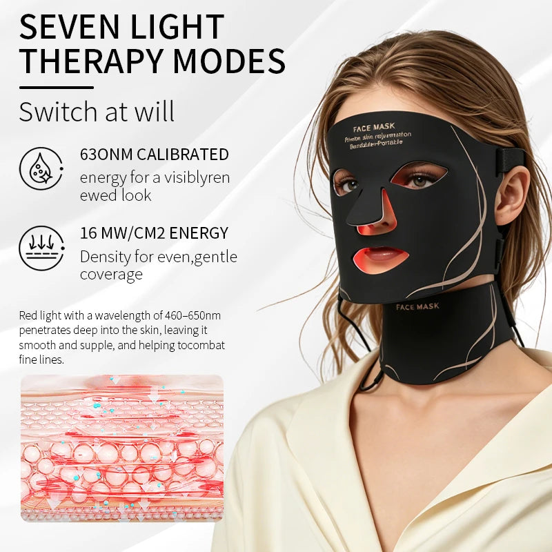 Red Light Therapy 210 LED Beads Silicone 7 Colors LED Face Mask for Anti-Aging Wrinkles Skin Rejuvenatio Home Use Beauty Mask