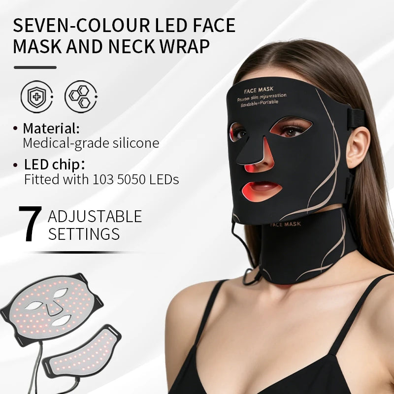 Red Light Therapy 210 LED Beads Silicone 7 Colors LED Face Mask for Anti-Aging Wrinkles Skin Rejuvenatio Home Use Beauty Mask